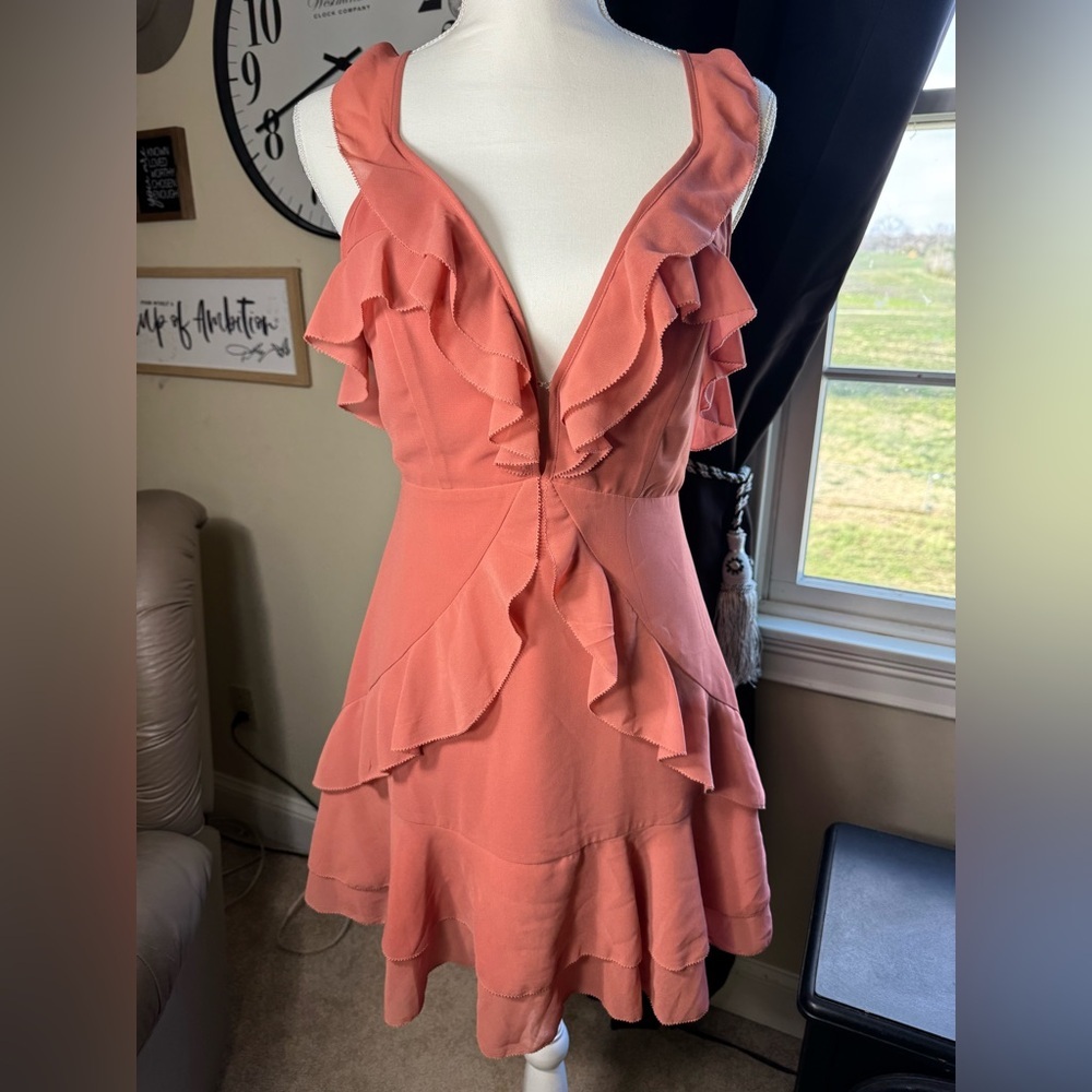 Follow the Sun Pink Ruffled Tiered Mini Sundress coral or light peach